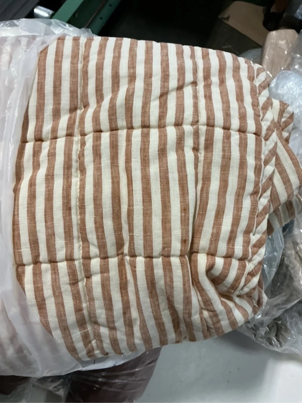 European Linen Box Quilted Euro Sham Terracotta/White Stripe  26 x 26
